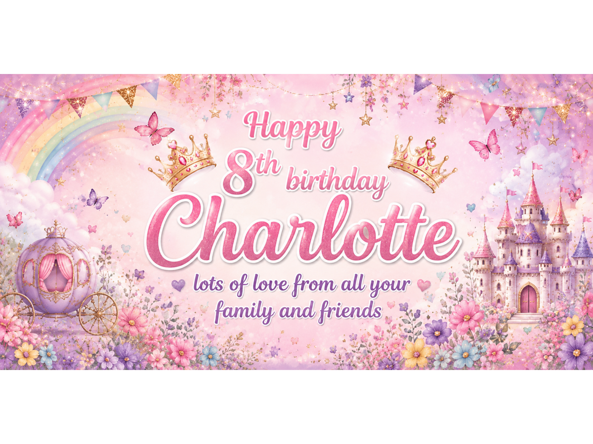 Birthday Rainbow Princess Large Banner