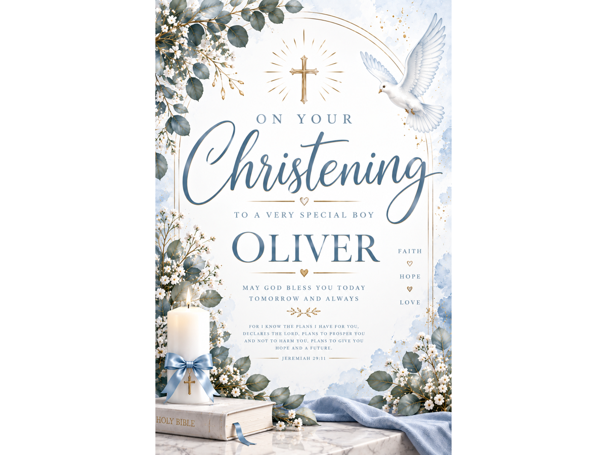 Mature Blue Christening Poster