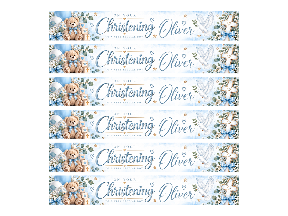 Baby Blue Christening Strip Banners