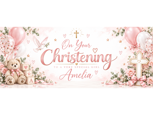 Baby Pink Christening Banner