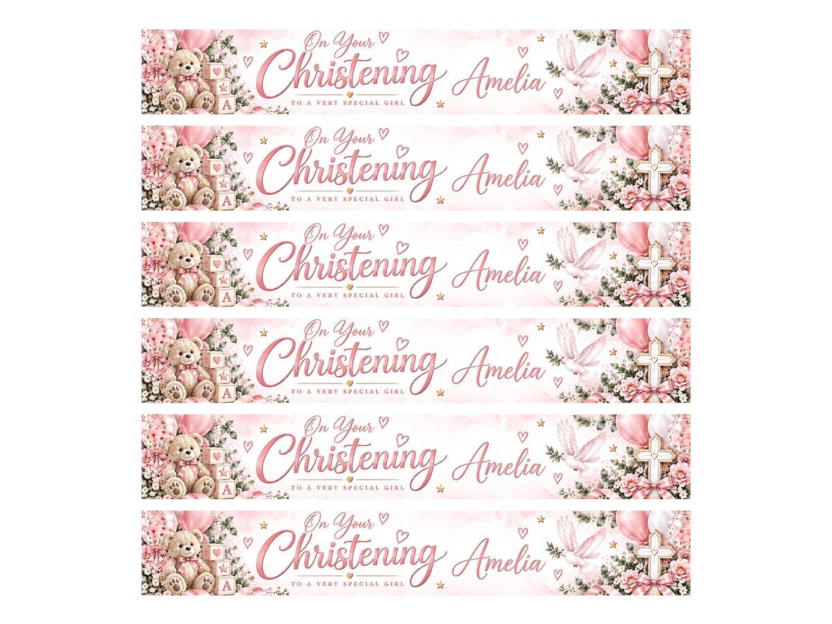 Baby Pink Christening Strip Banners