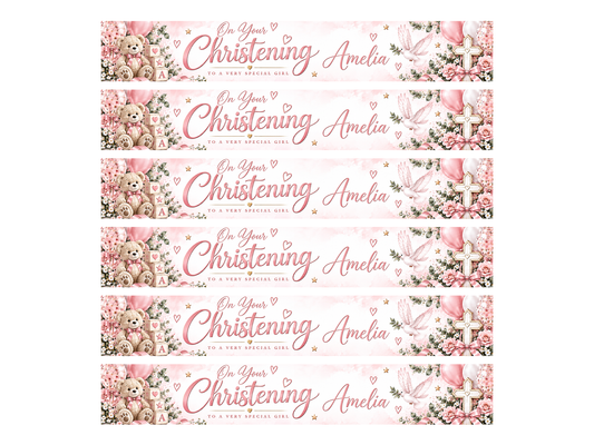 Baby Pink Christening Strip Banners