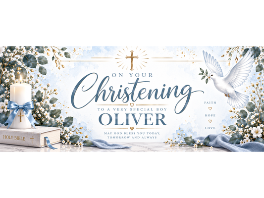 Mature Blue Christening Banner