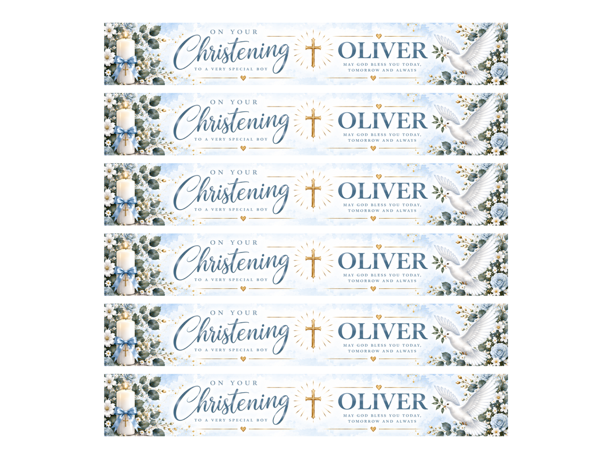 Mature Blue Christening Strip Banners