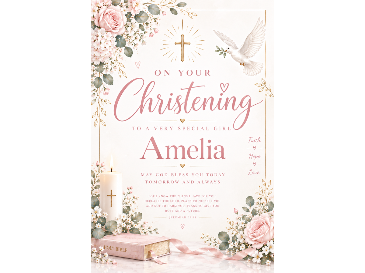 Mature Pink Christening Poster
