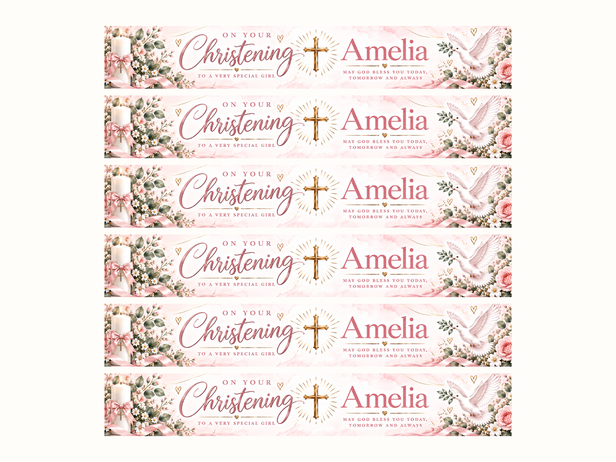 Mature Pink Christening Strip Banners
