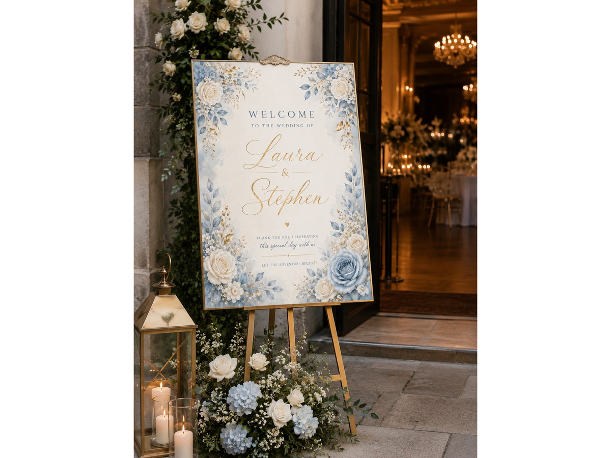 Something Blue Wedding Welcome Board